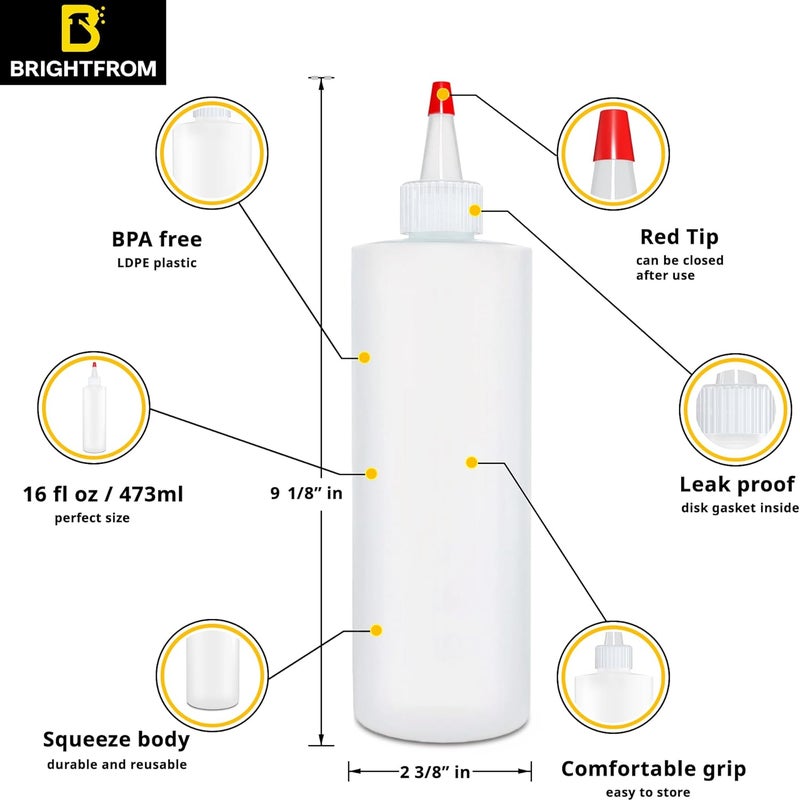 BRIGHTFROM Empty Squeeze Bottles 16 OZ 2 PACK Squirt Containers with Red Top BPA Free for Condiments Syrup Ketchup Sauces Dressing Oil Honey Arts and Crafts Leak Proof Kitchen - Image 2