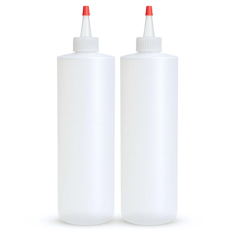 BRIGHTFROM Empty Squeeze Bottles 16 OZ 2 PACK Squirt Containers with Red Top BPA Free for Condiments Syrup Ketchup Sauces Dressing Oil Honey Arts and Crafts Leak Proof Kitchen - Image 1