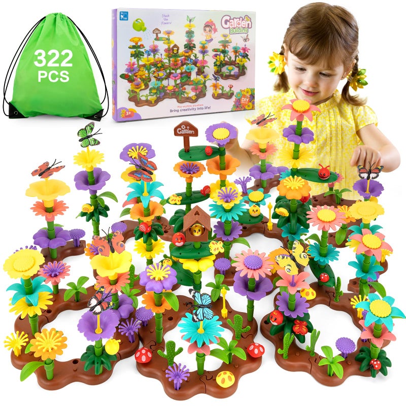 Funsland Flower Garden Building Toys for Girls 322 PCS Kids Gardening Kit Set Gifts for 3 4 5 6 7 Year Old Toddler - Image 3