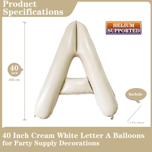 Lovoir Cream White Letter A Balloons 40 Inch Giant Letter Balloons A Foil Mylar Helium White Letter Balloons for Birthday Party Supplies Anniversary Event Celebration Decorations Alphabet White A - Image 5
