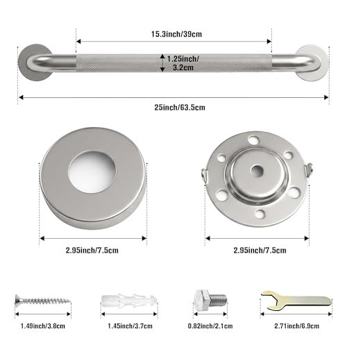 IJDD 24 Inch Shower Grab Bar for Seniors125 Diameter 304 Stainless Steel Heavy Duty AntiSlip Bathroom Safety Handicap Grab Bar for Shower Bathtub Toilet Support Wall Mounted Supports 500lbs - Image 3