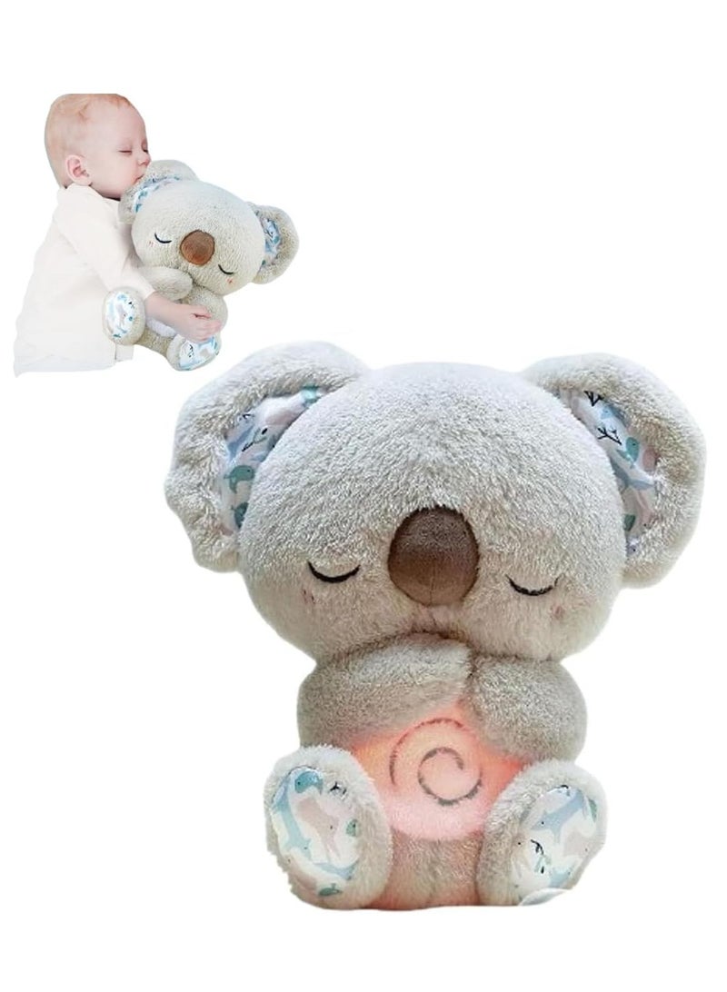 SYOSI Soothing Toy Koala Bear with 5 white noise and 10 soothing music, Sleep Soother Anxiety Relief Koala, Portable Plush Toy With Music Lights Rhythmic Breathing Motion Gray - Image 1