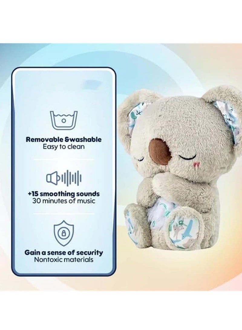 SYOSI Soothing Toy Koala Bear with 5 white noise and 10 soothing music, Sleep Soother Anxiety Relief Koala, Portable Plush Toy With Music Lights Rhythmic Breathing Motion Gray - Image 5
