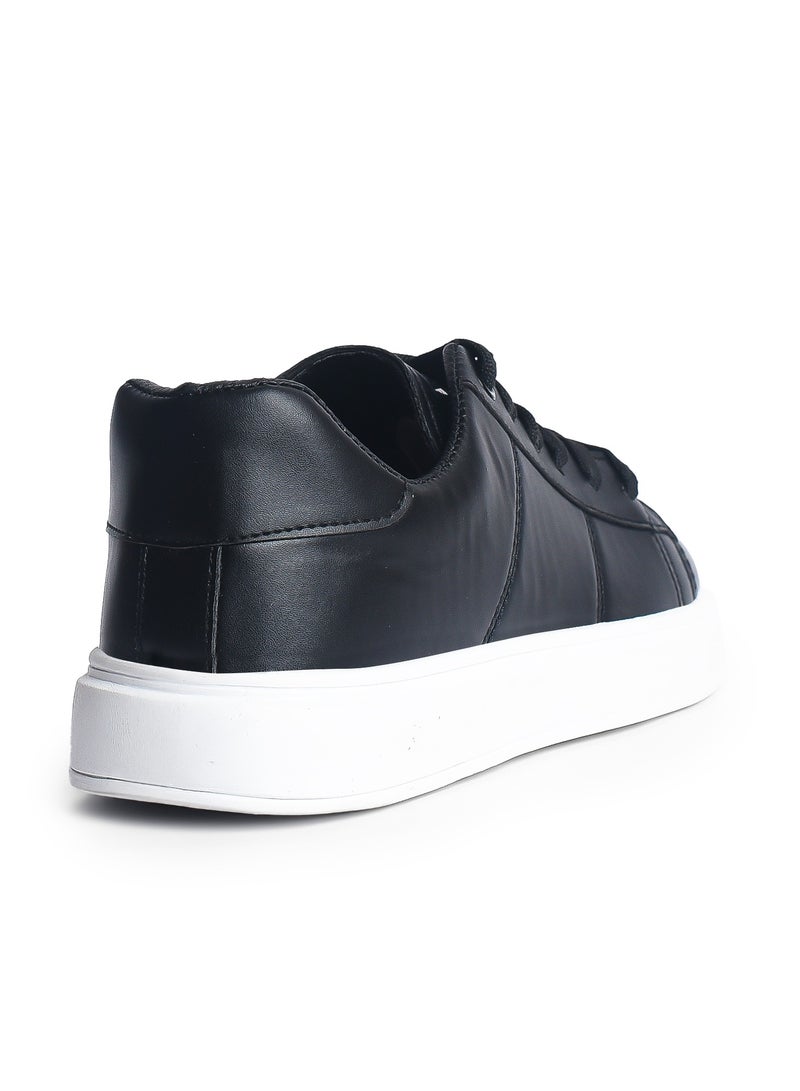 Men's Minimalist Lace-up Black Flat Sneakers - Image 4