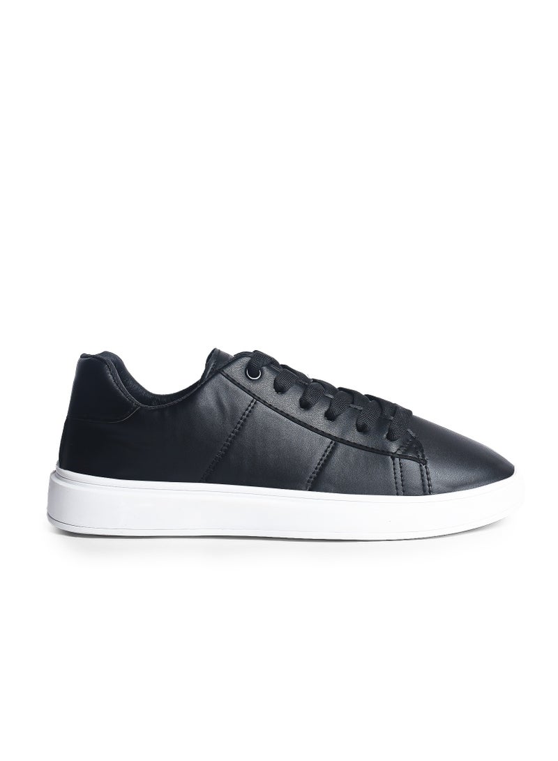 Men's Minimalist Lace-up Black Flat Sneakers - Image 1