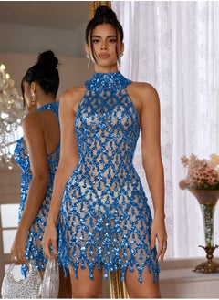 Madam Uniq Diamond Sequin Tulle Elastic Short Skirt Evening Dress  - Image 1