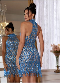 Madam Uniq Diamond Sequin Tulle Elastic Short Skirt Evening Dress  - Image 2