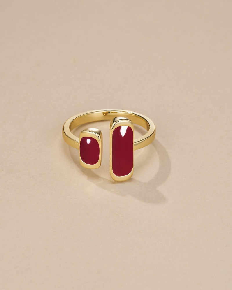SNGIA 18K Gold Maroon Burgendy Red Enamel Square Rectagnular Adjustable Statement Open Ring for Women by SNGIA, Dainty Irregular Geometric Summer Beach Unique Stackable Wedding Date Birthday Gift, Bohemian Irregular Trendy Navy Jewelry, Textured Patterned Fashion Accessories, Vintage Circular Nickle Free Gifts. - Image 3