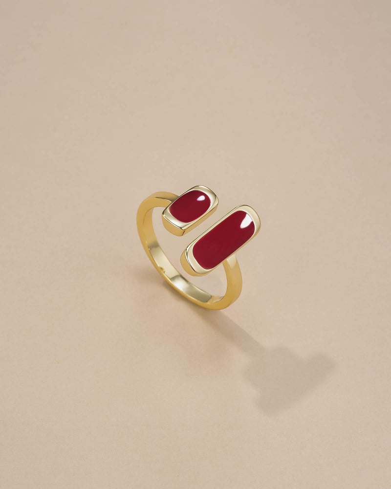 SNGIA 18K Gold Maroon Burgendy Red Enamel Square Rectagnular Adjustable Statement Open Ring for Women by SNGIA, Dainty Irregular Geometric Summer Beach Unique Stackable Wedding Date Birthday Gift, Bohemian Irregular Trendy Navy Jewelry, Textured Patterned Fashion Accessories, Vintage Circular Nickle Free Gifts. - Image 5