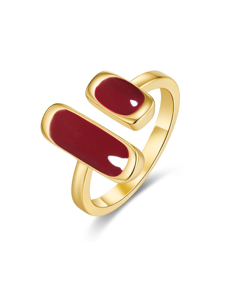 SNGIA 18K Gold Maroon Burgendy Red Enamel Square Rectagnular Adjustable Statement Open Ring for Women by SNGIA, Dainty Irregular Geometric Summer Beach Unique Stackable Wedding Date Birthday Gift, Bohemian Irregular Trendy Navy Jewelry, Textured Patterned Fashion Accessories, Vintage Circular Nickle Free Gifts. - Image 1