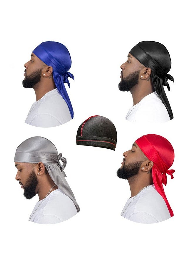 ForceWave 4Pcs Silky Durags For Men Women 360 Waves With 1 Wave Cap Silky Satin Durag Extra Long Tails - Image 5