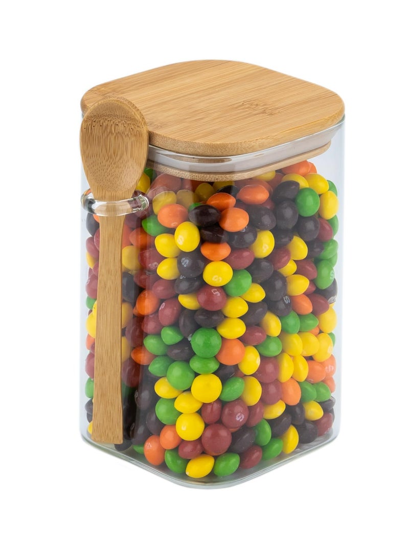 SOLARAE Square Glass Jar - 40 Ounce with Bamboo Lid & Spoon - Airtight Coffee Container for Coffee, Tea, Flour, Sugar, Spices, and More - Functional and Decorative. - Image 1