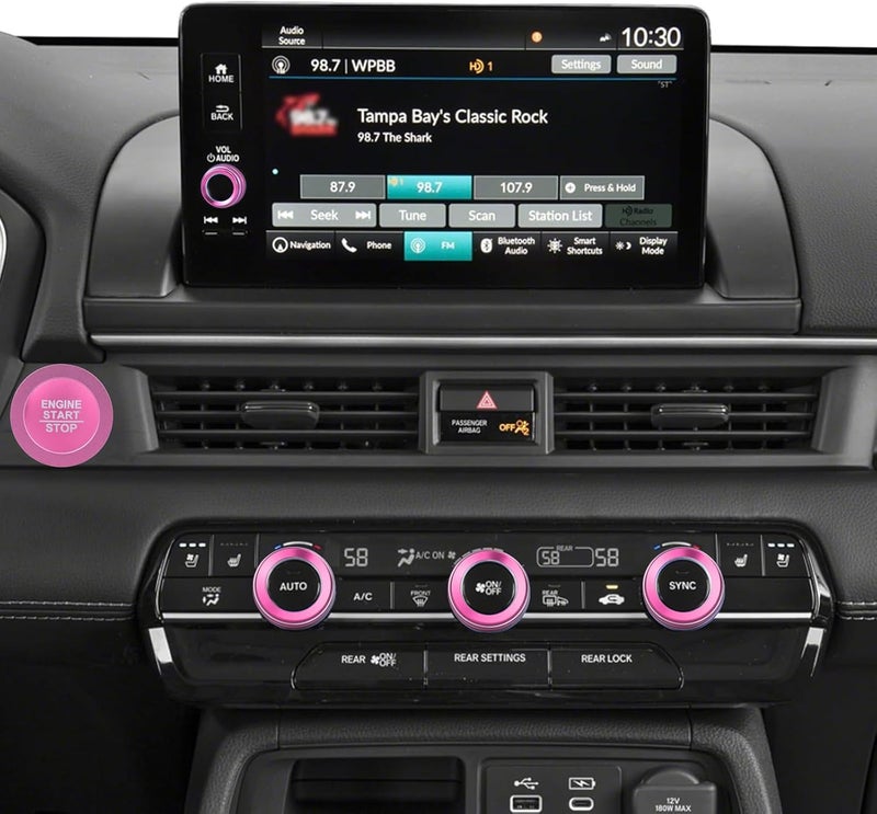 HDUFC Suitable for Honda Pilot 2023 2024 2025 Air Conditioning Control Volume Knob Adjustment Knob Cover, Start Button Cover/Ring, Car Interior Trim 6 Pieces/Set (Pink) - Image 5
