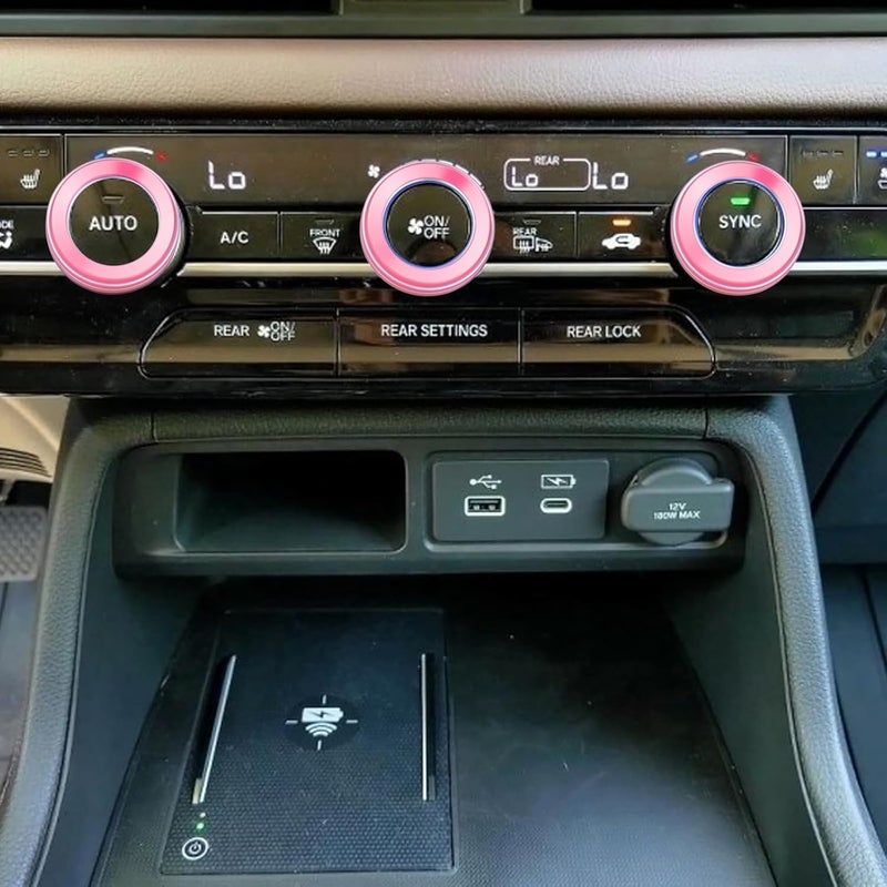 HDUFC Suitable for Honda Pilot 2023 2024 2025 Air Conditioning Control Volume Knob Adjustment Knob Cover, Start Button Cover/Ring, Car Interior Trim 6 Pieces/Set (Pink) - Image 2