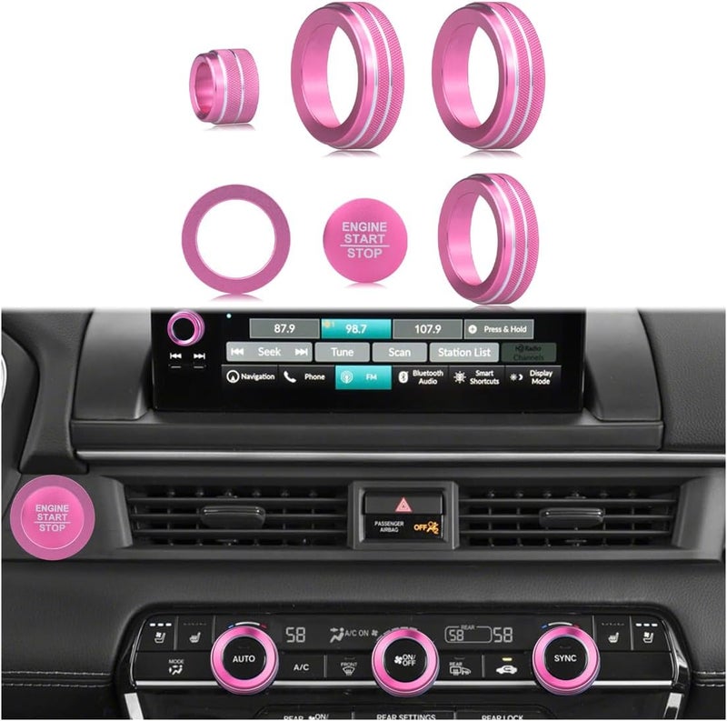 HDUFC Suitable for Honda Pilot 2023 2024 2025 Air Conditioning Control Volume Knob Adjustment Knob Cover, Start Button Cover/Ring, Car Interior Trim 6 Pieces/Set (Pink) - Image 1