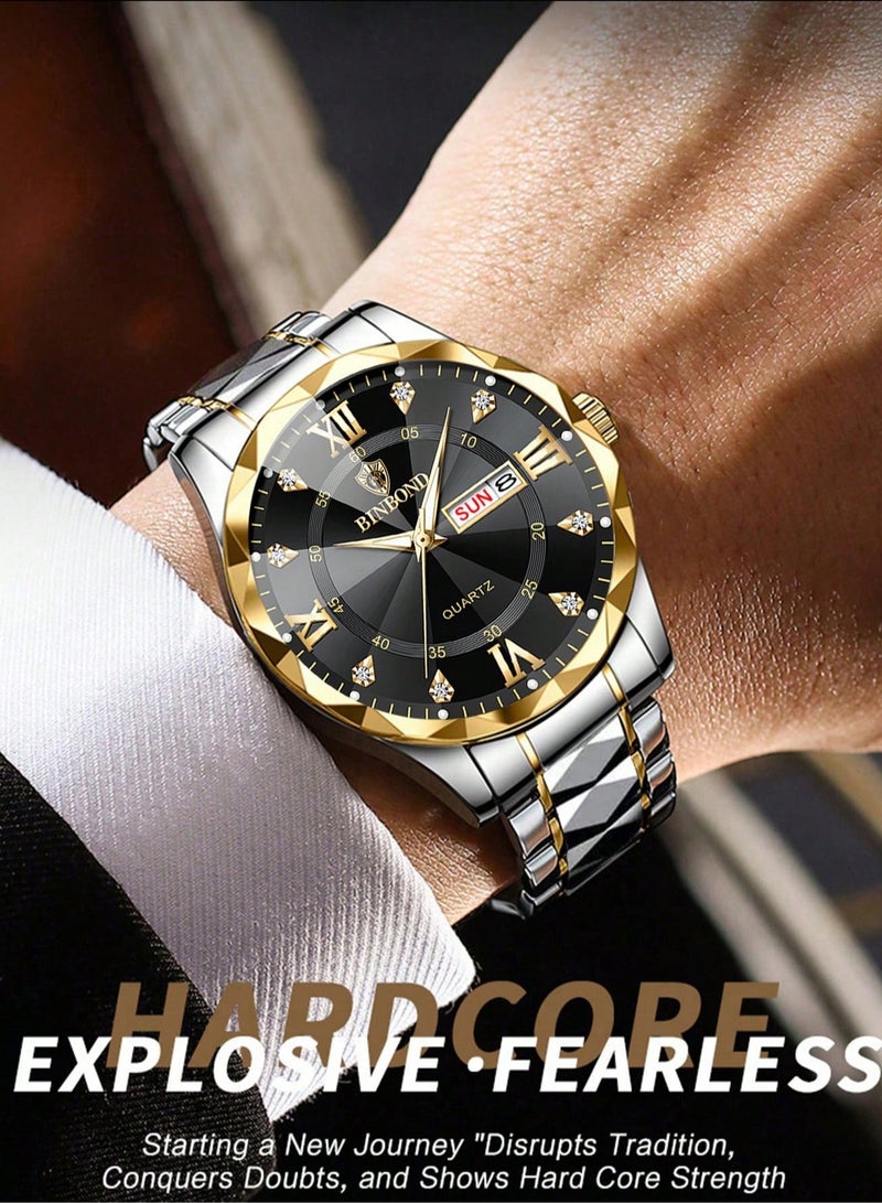 بينبوند ساعات رجالية كوارتز ساعة أفضل ماركة فاخرة موضة مقاومة للماء أسبوع تاريخ ساعة رياضية رجالية ساعة يد رجالية من الفولاذ المقاوم للصدأ - Image 2