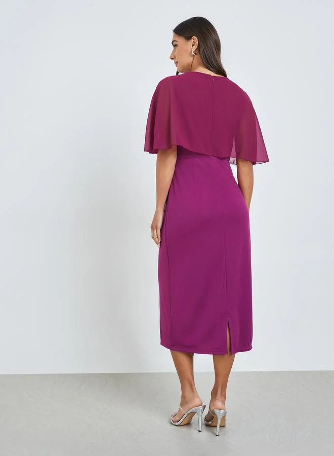 Styli  Women Embellished Cape Sleeve Sheath Midi Dress for Women | Best Price UAE