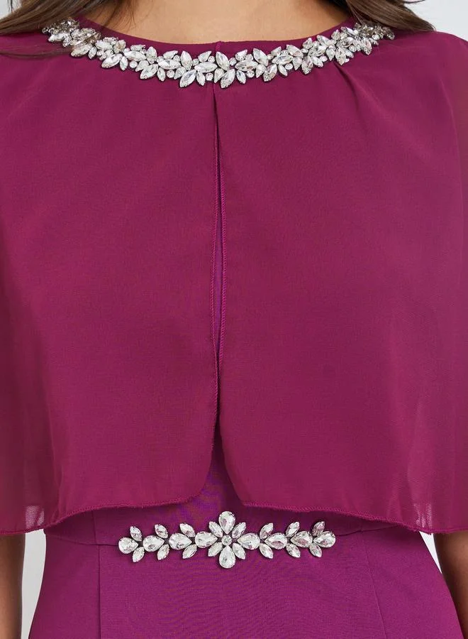 Styli  Women Embellished Cape Sleeve Sheath Midi Dress for Women | Best Price UAE