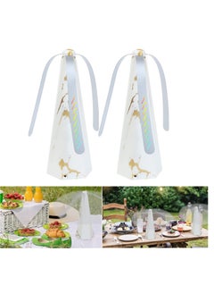 SYOSI Fly Repellent Fan for Tables Insects Portable Wood Grain Table Fan, Patio Bug and Deterrent Keep Flies Away from Your Food Enjoy Outdoor Meal, 2 Pack  - Image 1