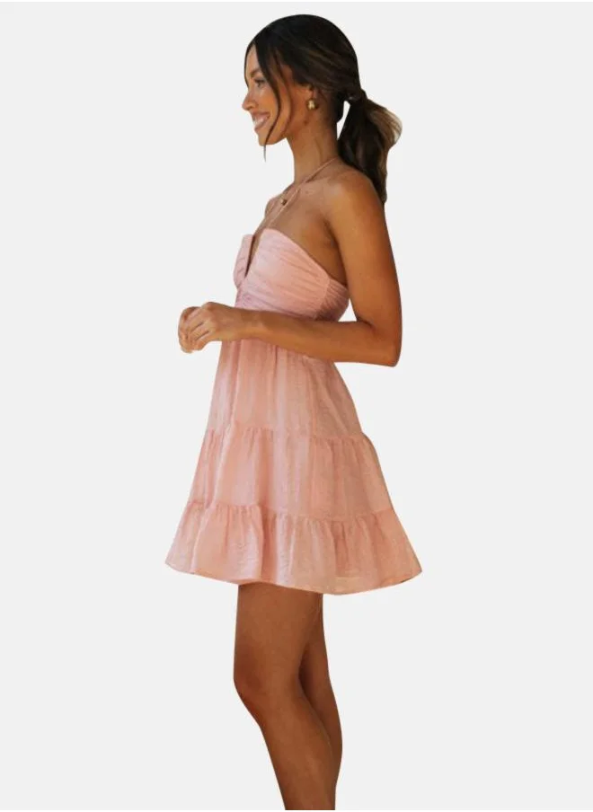 يونيكي Peach Women Halter Neck Fit & Flare Dress
