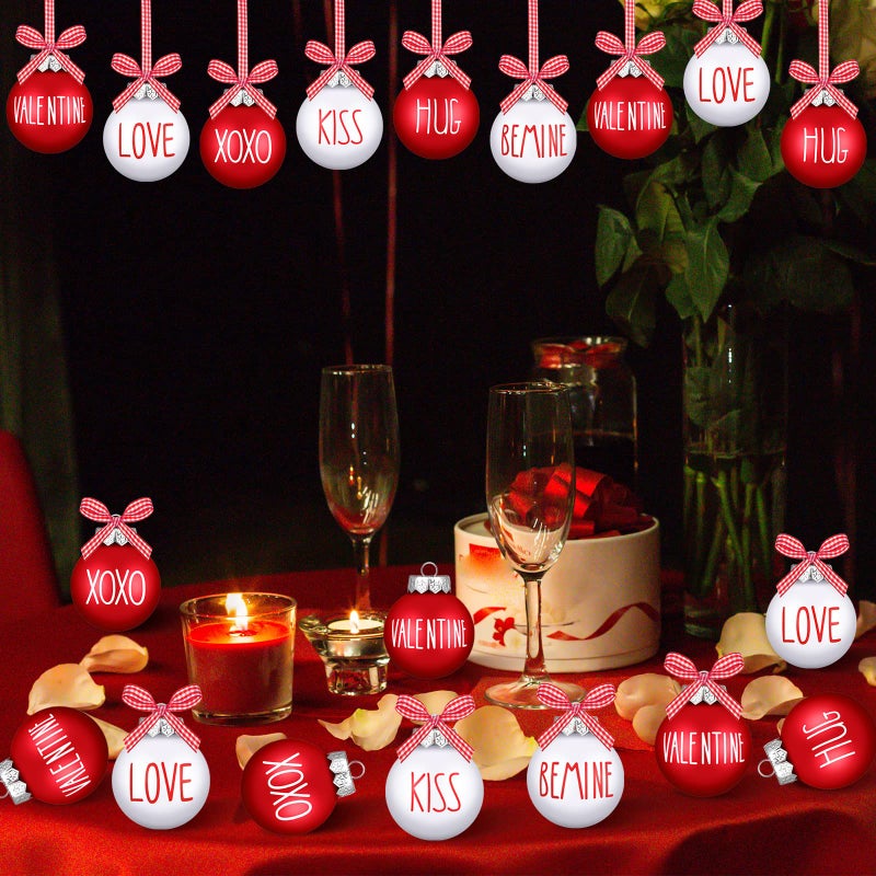Vinsot 24 Pieces Valentine's Day Ball Ornaments 2.36 Inch Red White Valentines Day Tree Ornaments Plastic Decorative Kiss Be Mine Love Hanging Baubles Valentines Day Decorations for Tree Home Decor - Image 5