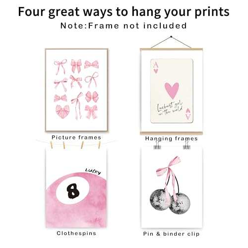okaxscm Pink Coquette Trendy Preppy Wall Art Prints Set of 4, Coquette Room Decor, Preppy Room Decor Aesthetic, Pink Bow Disco 8 Ball Cherry Wall Decor Posters for Girls Bedroom Dorm, 12x16 Unframed - Image 2