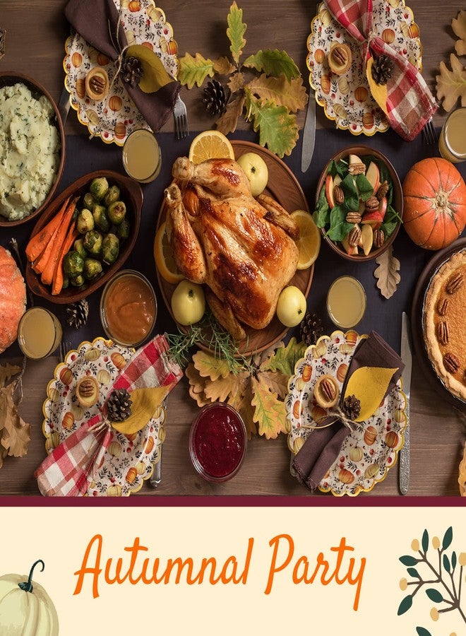 Confettiville Thanksgiving Paper Plates, 50-Count Fall-Themed Decorative Disposable Serving Plates, Cream, Gold Foil Scalloped Edge, 9 Inches - Image 2