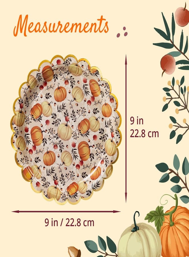 Confettiville Thanksgiving Paper Plates, 50-Count Fall-Themed Decorative Disposable Serving Plates, Cream, Gold Foil Scalloped Edge, 9 Inches - Image 4
