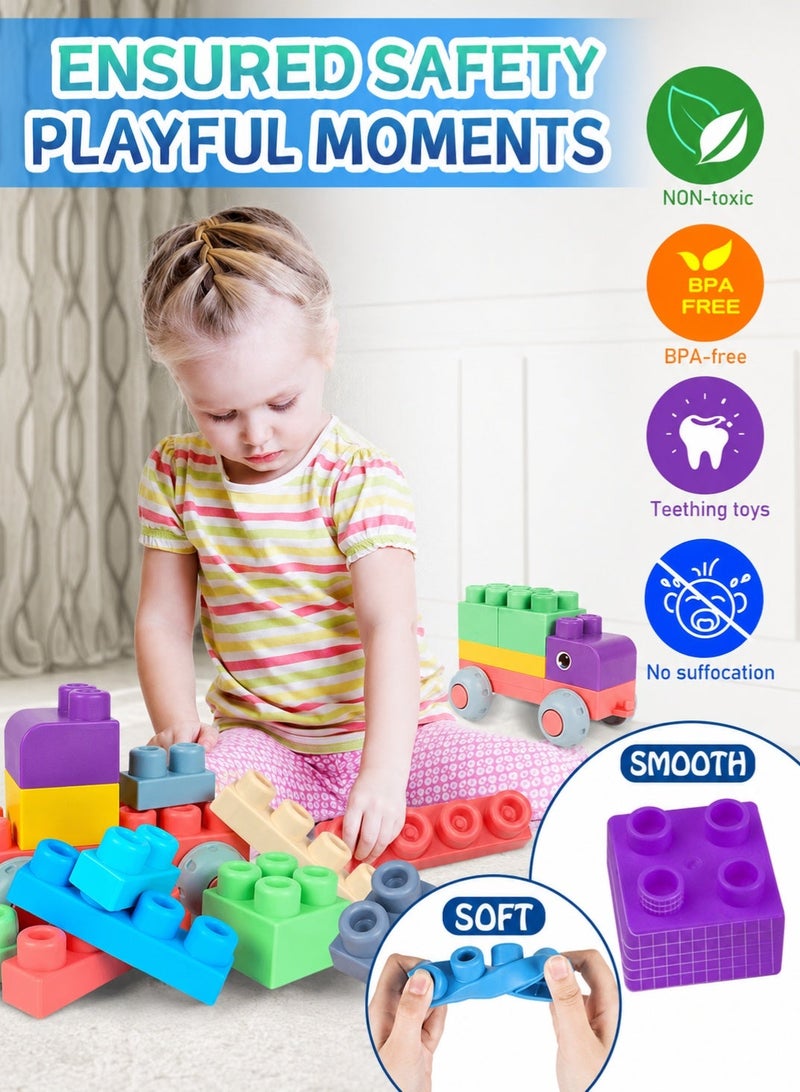GOOGO Building Blocks Set for Kids,50 Pieces Food-Grade Soft TPE Material,Educational Toys for Boys and Girls,with Storage Box,Excellent Gift for Children - Image 2