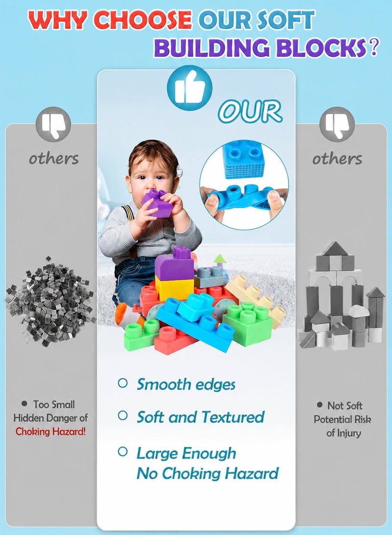 GOOGO Building Blocks Set for Kids,50 Pieces Food-Grade Soft TPE Material,Educational Toys for Boys and Girls,with Storage Box,Excellent Gift for Children - Image 4