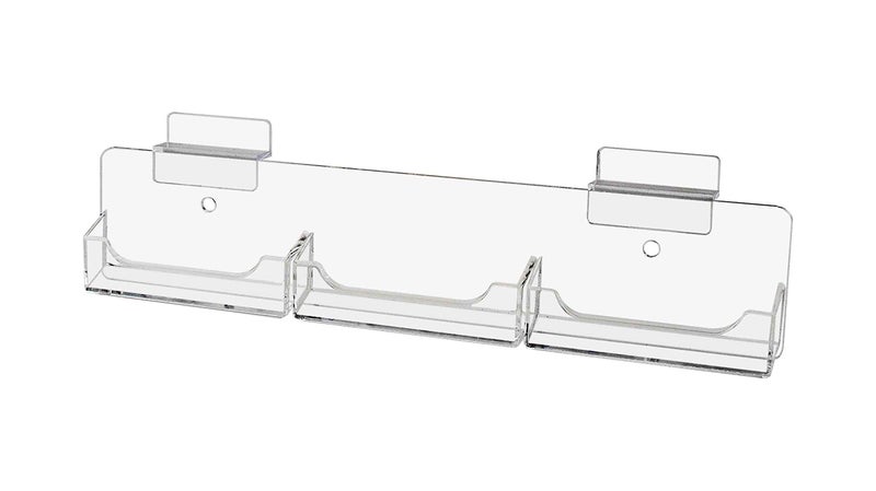 Marketing Holders Slatwall Business Card Holder 3 Pocket Organizer for Displaying 3.5" x 2" Contact Cards at Trade Shows and Expos Clear Acrylic Space Saving Rack - Image 1