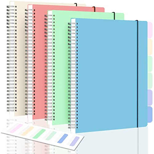 Amanple Spiral Notebook, College Ruled Notebook Journal, 4 Pack Large B5 Lined Notebooks for Work, School, Notes Taking, 8" x 10" Subject Notebook, 560 Thick Paper, 24pcs Index Tabs, Assorted Pastel Notebook - Image 1