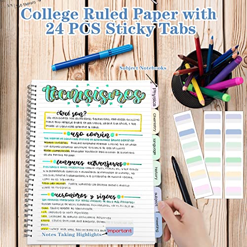 Amanple Spiral Notebook, College Ruled Notebook Journal, 4 Pack Large B5 Lined Notebooks for Work, School, Notes Taking, 8" x 10" Subject Notebook, 560 Thick Paper, 24pcs Index Tabs, Assorted Pastel Notebook - Image 4