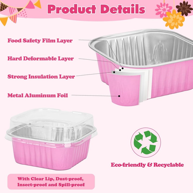 selizo 60 Pack 10oz Mini Disposable Cake Pans with Lids, Aluminum Foil Square Baking Cups, 4.4x4.4 Large Baking Cake Tins Cup Cake Containers with Lids for Thanksgiving Individual Cakes - Image 4