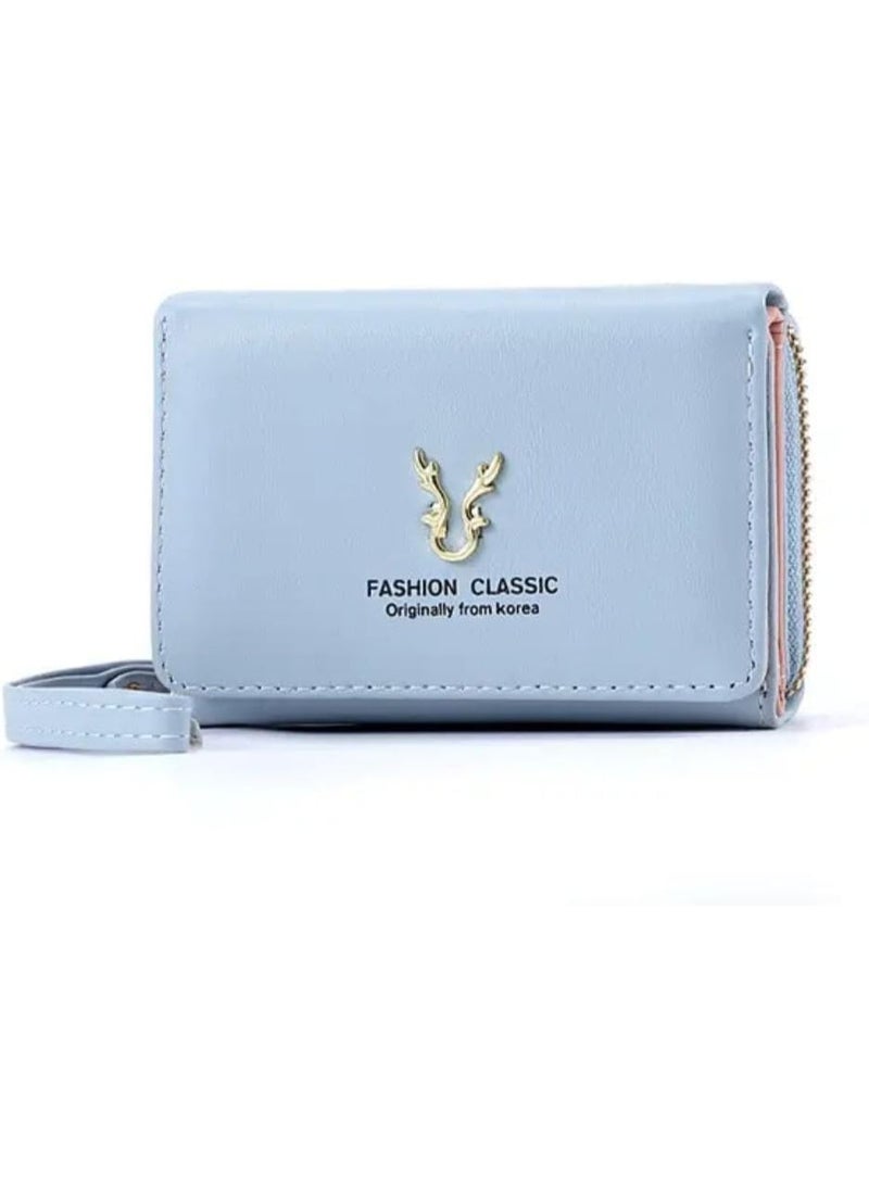 zoba Elegant women's multi-compartment wallet with zipper and magnetic closure – luxurious modern design – soft faux leather resistant to daily wear – smart organization of cards, cash and coins with space for cards and ID (light blue color) - Image 2