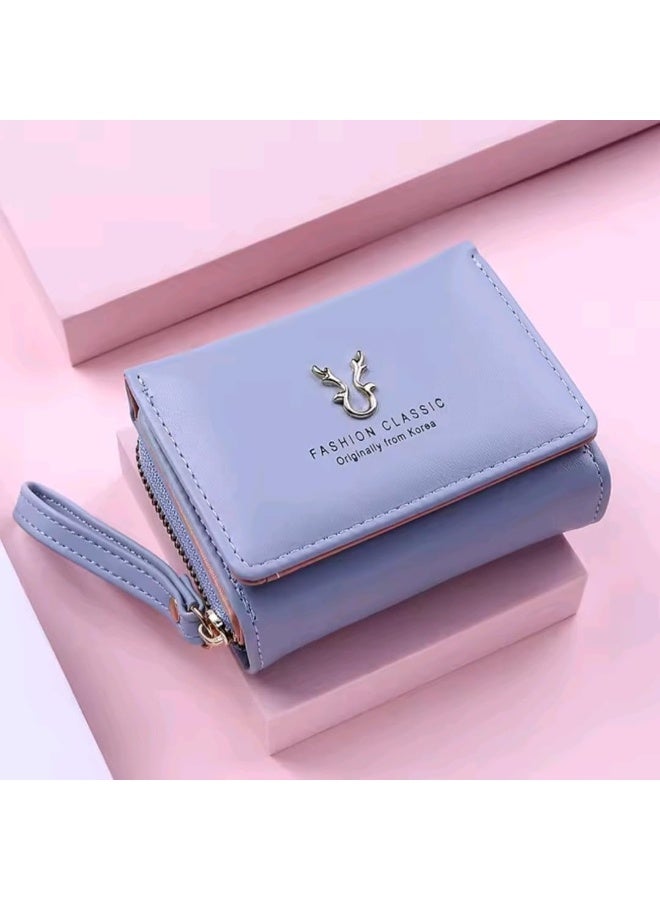 zoba Elegant women's multi-compartment wallet with zipper and magnetic closure – luxurious modern design – soft faux leather resistant to daily wear – smart organization of cards, cash and coins with space for cards and ID (light blue color) - Image 1