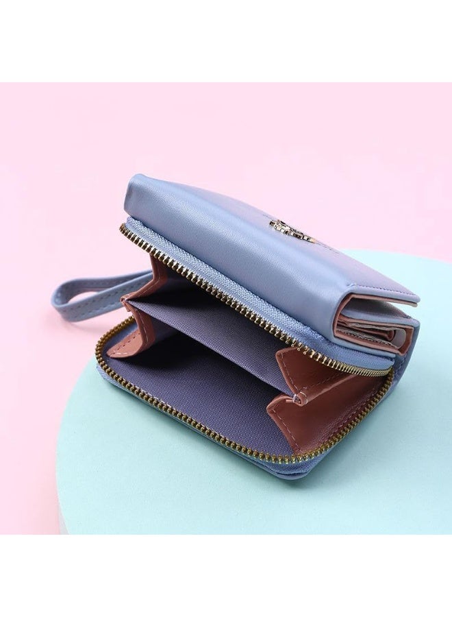 zoba Elegant women's multi-compartment wallet with zipper and magnetic closure – luxurious modern design – soft faux leather resistant to daily wear – smart organization of cards, cash and coins with space for cards and ID (light blue color) - Image 3