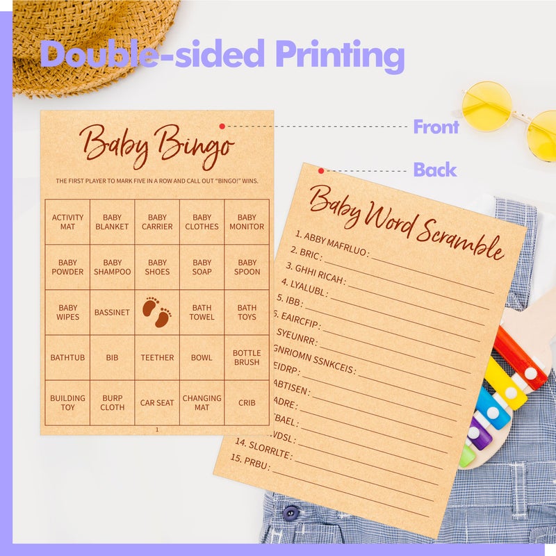 Gethelud Baby Shower Game Set, Gender Neutral Bingo Game/Guess Who Mommy or Daddy/Word Scramble/Baby Trivia Fact Cards for Guest, Bridal Wedding Shower - Image 5