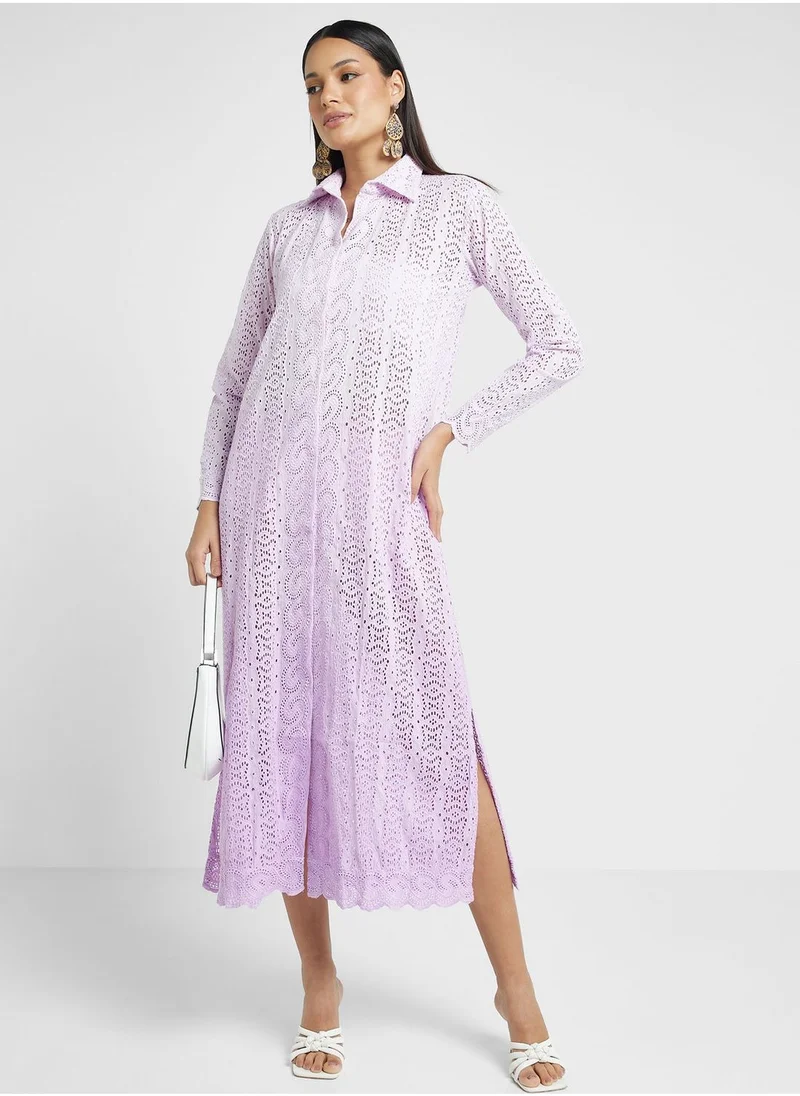 That’s My Gal Side Slit Embroidered Shirt Dress