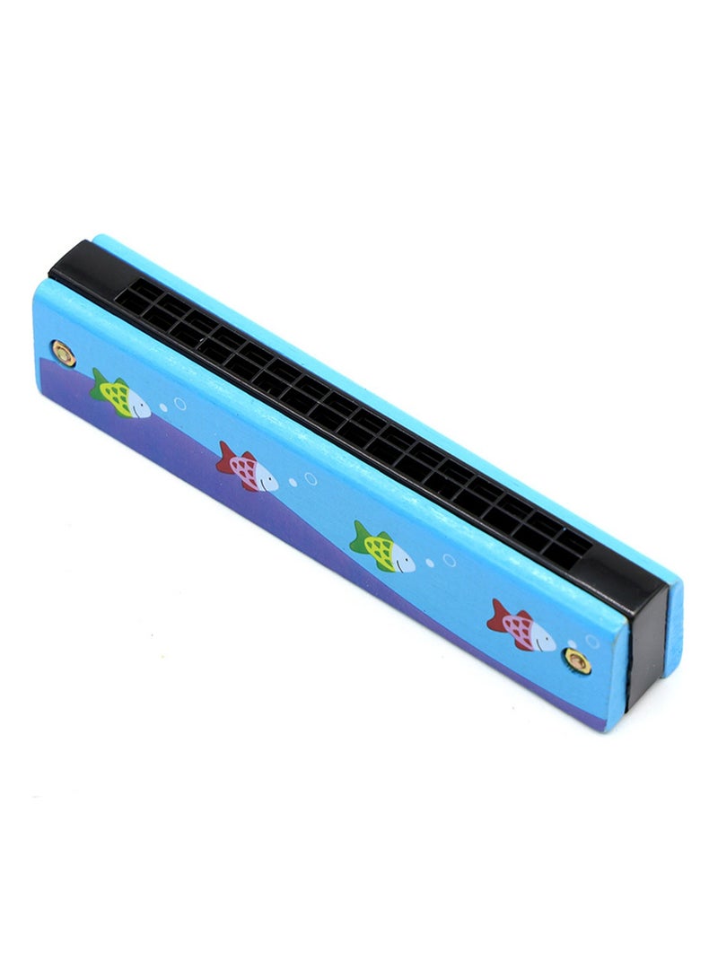 Blue Fish Wooden Harmonica 16 Holes Children'S Harmonica Music Toys, Kindergarten Music Teaching Aids Primary School Students Beginners To Play Musical Instruments - Image 1