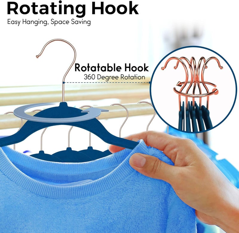Revwd Velvet Clothes Hangers - Non-Slip Suit & Coat Hangers with 360° Swivel Hook | Heavy-Duty Slim Blue Hangers for Pants, Dresses & Shirts (Blue, Pack of 20) - Image 4