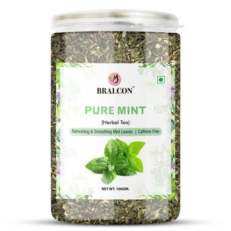 BRALCON Organic Mint Herbal Tea - 100g | 100% Pure & Natural Spearmint Herbal Green Tea for Stress Relief & Digestion - Image 1