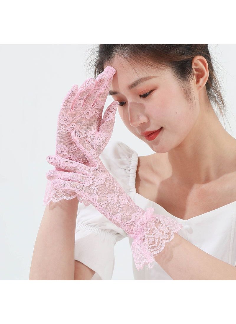 Summer Thin Lace Lace Gloves Womens Short Black White Big Red Wedding Dress Bridal Wedding Gloves Pink (2 pairs)