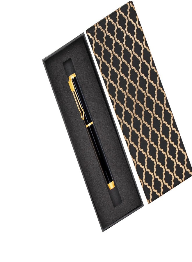 CrownLit Premium Metal Pen with Rollar Gel, Magnetic Cap, Black and Gold and Smooth Experience - Image 2