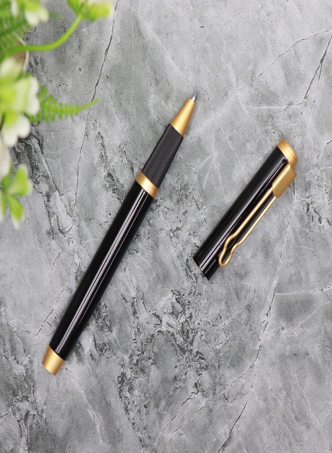 CrownLit Premium Metal Pen with Rollar Gel, Magnetic Cap, Black and Gold and Smooth Experience - Image 5