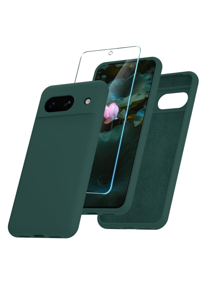 TIGER Google Pixel 8a Case – Deep Green Silicone Phone Case with 1 Screen Protector, Soft Anti-Scratch Microfiber Lining, Slim Shockproof Full Body Protection, Wireless Charging Compatible, Sleek and Durable Cover - Image 1