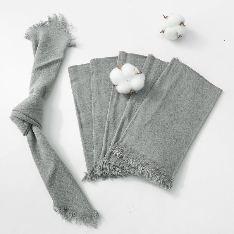 Chassic 18X18 Inches Handmade Cloth Napkins Set of 6 Reusable Cotton Linen Cloth Napkins Set with Tassels Washable Square Napkins for Dinner Dining Wedding and Holiday Party Events Decor  Grey - Image 1