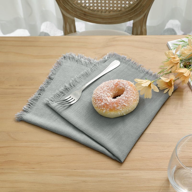 Chassic 18X18 Inches Handmade Cloth Napkins Set of 6 Reusable Cotton Linen Cloth Napkins Set with Tassels Washable Square Napkins for Dinner Dining Wedding and Holiday Party Events Decor  Grey - Image 3
