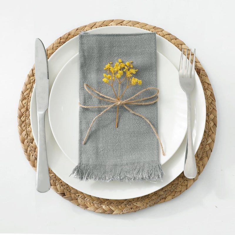 Chassic 18X18 Inches Handmade Cloth Napkins Set of 6 Reusable Cotton Linen Cloth Napkins Set with Tassels Washable Square Napkins for Dinner Dining Wedding and Holiday Party Events Decor  Grey - Image 2