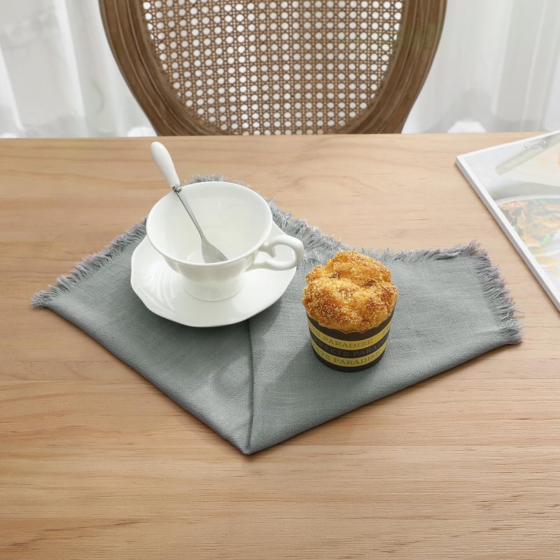 Chassic 18X18 Inches Handmade Cloth Napkins Set of 6 Reusable Cotton Linen Cloth Napkins Set with Tassels Washable Square Napkins for Dinner Dining Wedding and Holiday Party Events Decor  Grey - Image 4